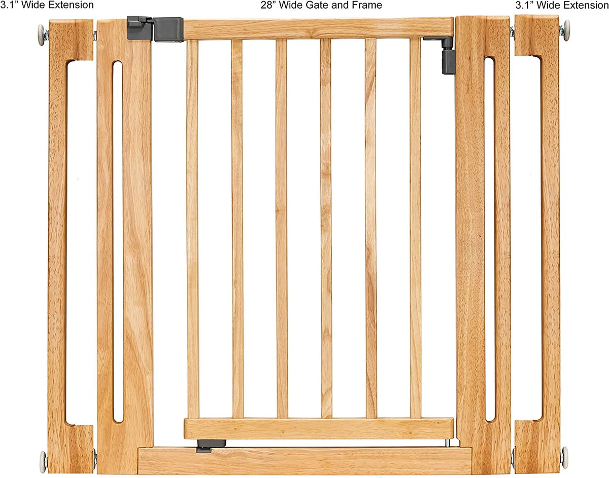 Pet Gate Solid Hardwood Swing Door Pressure-Mounted 28–38 Inch Wide