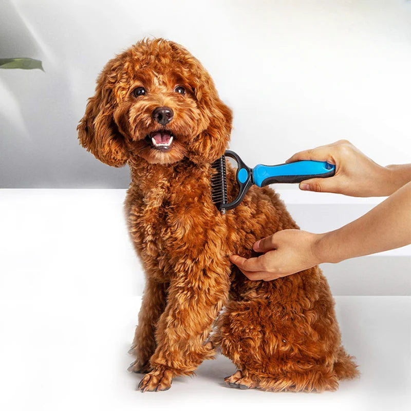 Pet Grooming Brush 2-in-1 Detangler & Massager Non-Slip Handle