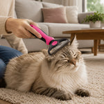 Pet Grooming Brush Gentle Bristles Ergonomic Handle for Dogs and Cats