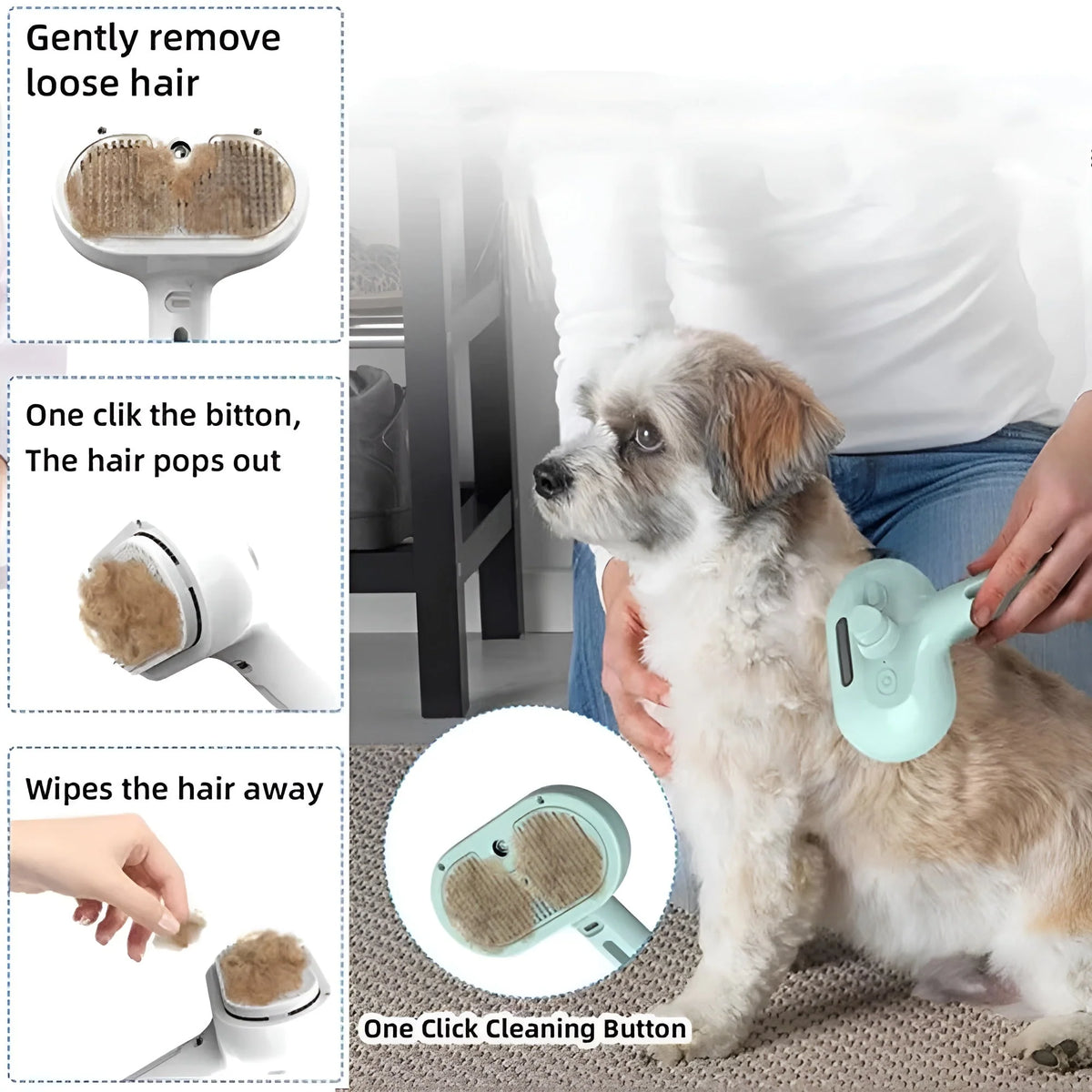 Pet Grooming Brush Steam Mist Stainless Steel Bristles