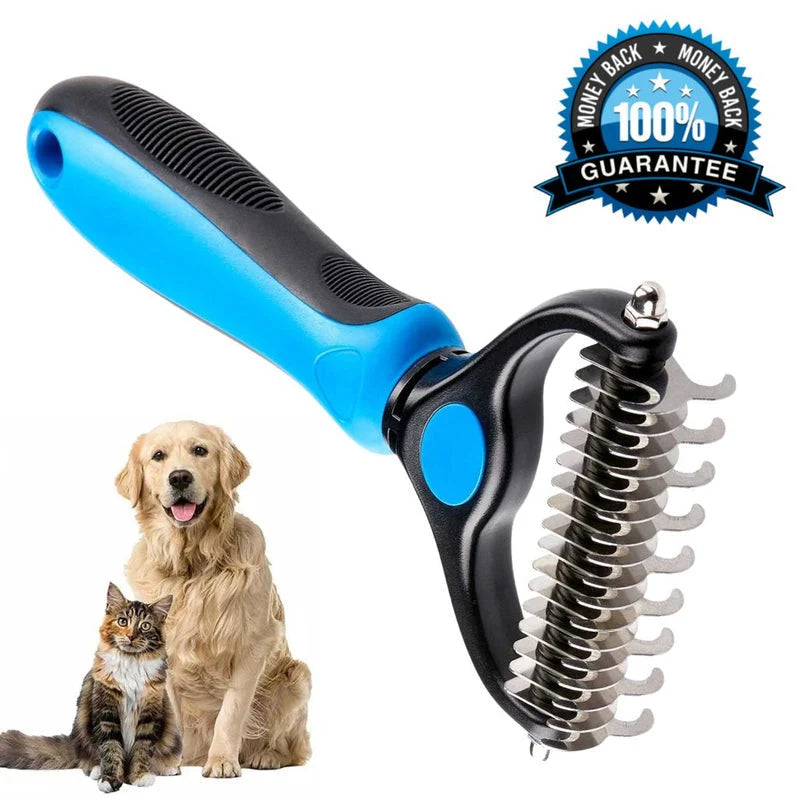 Pet Grooming Rake Two-Sided Detangling & Deshedding Gentle Rounded Teeth