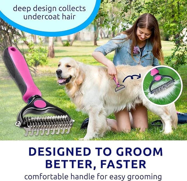 Pet Grooming Rake Two-Sided Detangling & Deshedding Gentle Rounded Teeth