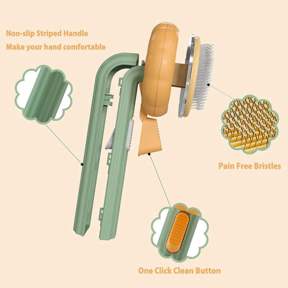 Pet Hair Brush Self-Cleaning Retractable Bristles Anti-Slip Handle