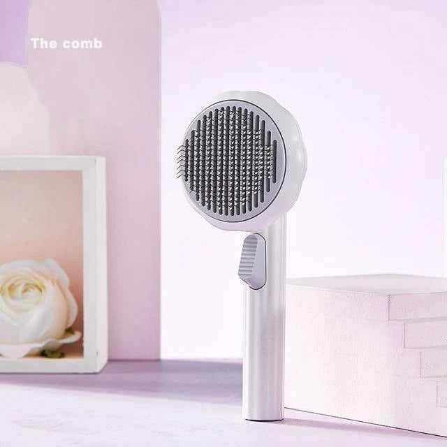 Pet Hair Brush Self-Cleaning Retractable Bristles Anti-Slip Handle