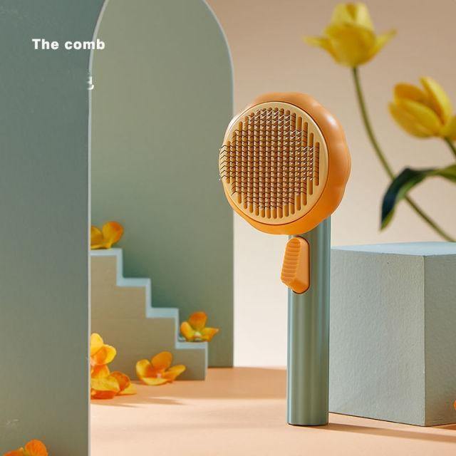 Pet Hair Brush Self-Cleaning Retractable Bristles Anti-Slip Handle