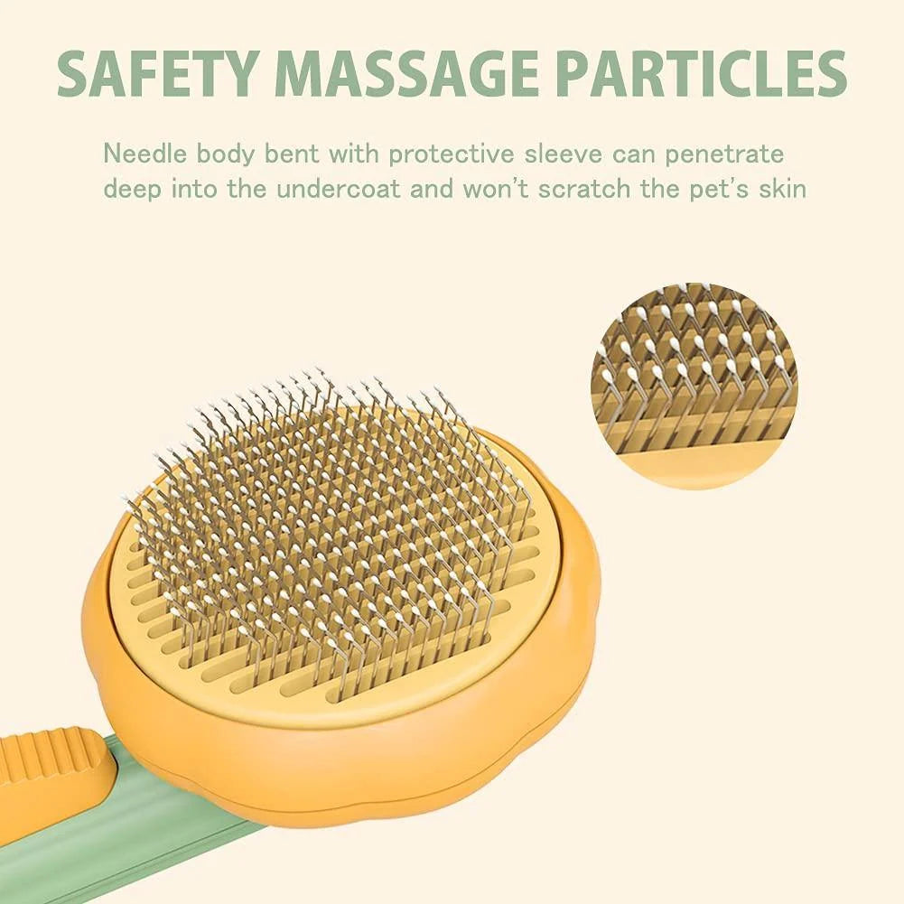 Pet Hair Brush Self-Cleaning Retractable Bristles Anti-Slip Handle