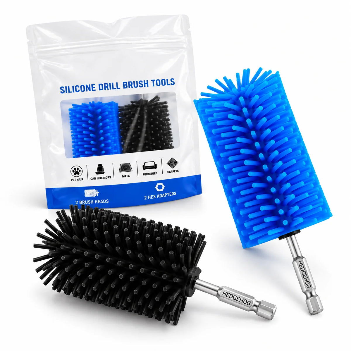 Pet Hair Drill Brush Set Silicone Bristles Set of 2