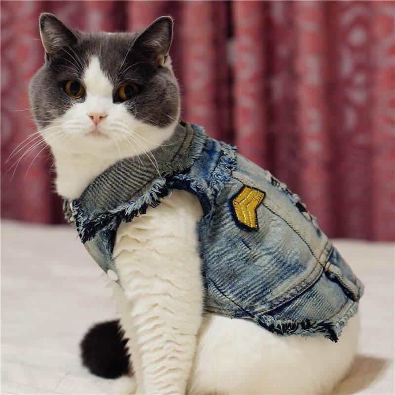 Pet Jacket Washed Denim Machine-Washable & Durable