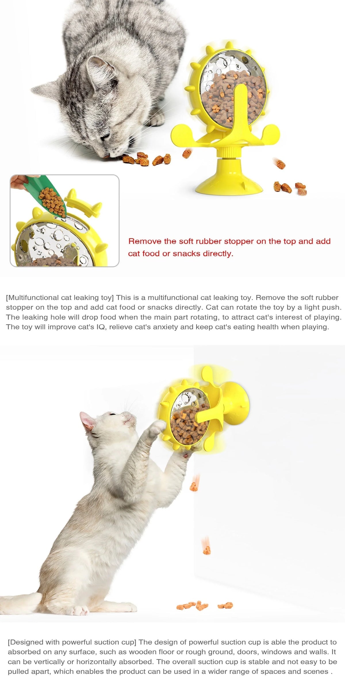 Pet Slow Feeder Toy Adjustable Rotating Suction Cup