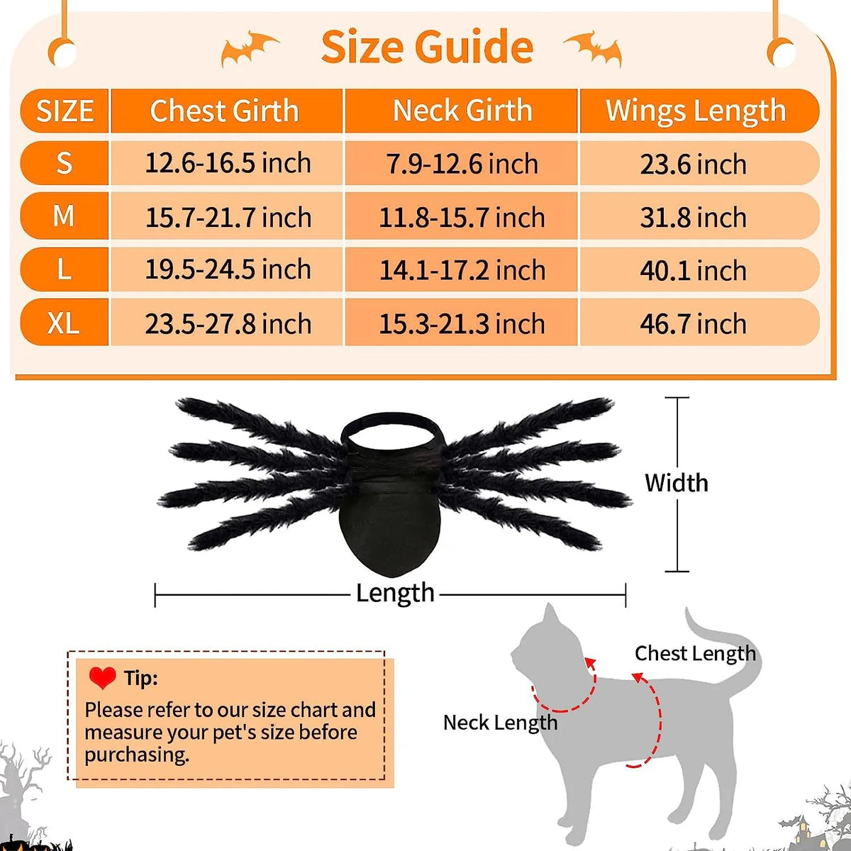 Pet Spider Costume Eight Plush Legs Adjustable Velcro Fit