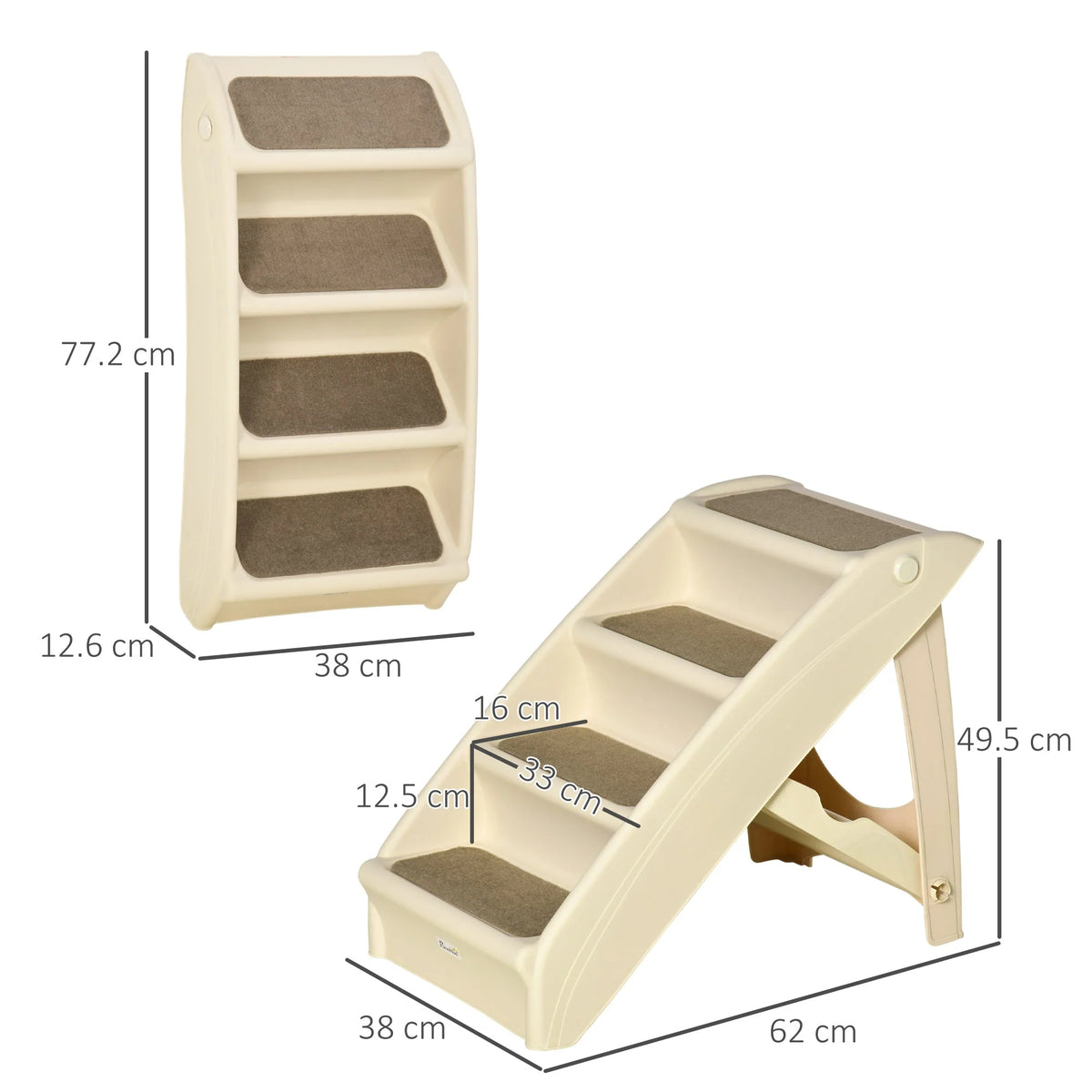 Pet Stairs 4-Step Foldable Carpeted Treads & Non-Slip Feet