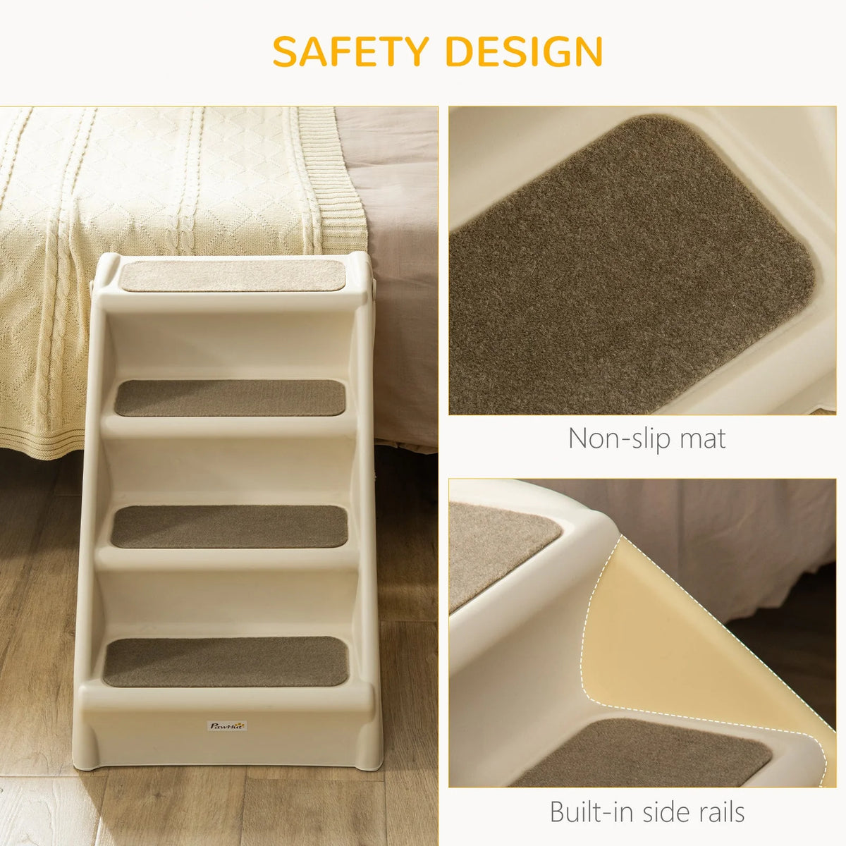 Pet Stairs Foldable 4-Step Carpeted Side Rails
