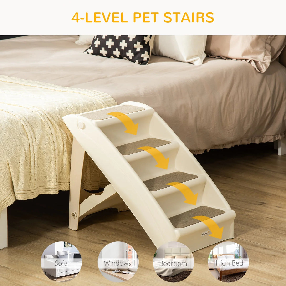Pet Stairs Foldable 4-Step Carpeted Side Rails