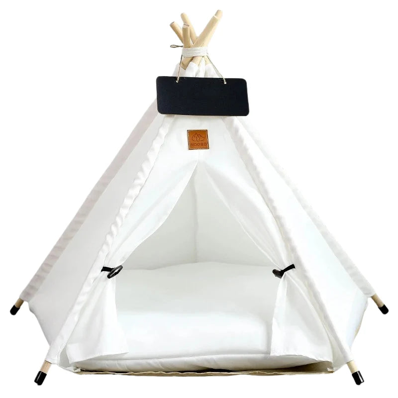 Pet Teepee Canvas With Pine Poles & Washable Cushion