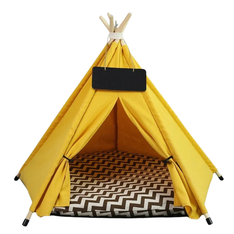 Pet Teepee Canvas With Pine Poles & Washable Cushion