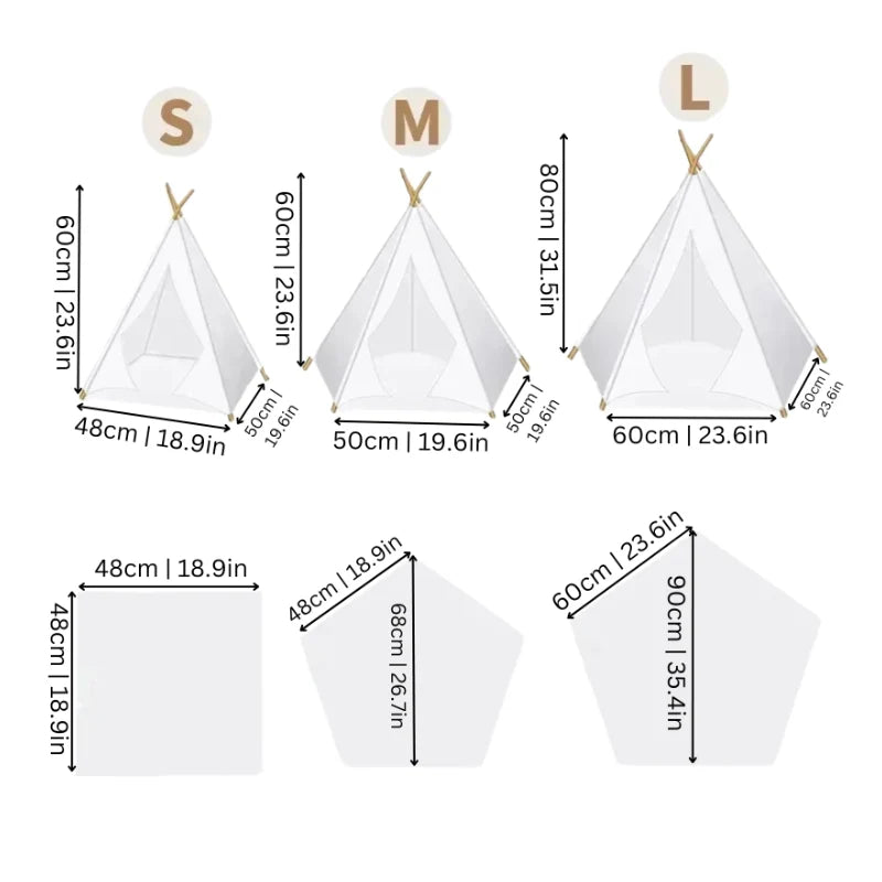 Pet Teepee Canvas With Pine Poles & Washable Cushion