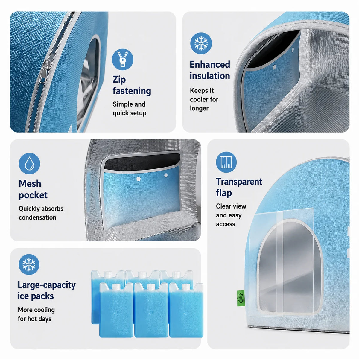 Pet Tent Bed Foldable Thermal Insulated Includes Ice Packs