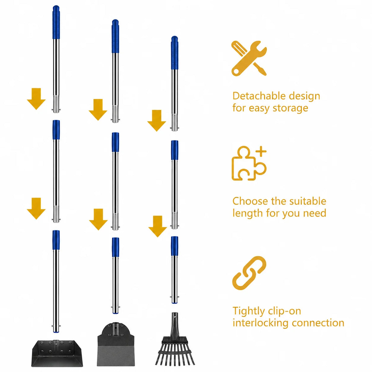 Pet Waste Scooper Set Long Handle Detachable Tools
