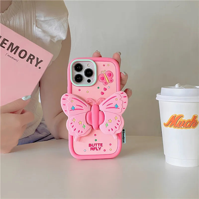 Phone Case 3D Butterfly Shockproof Built-In Kickstand