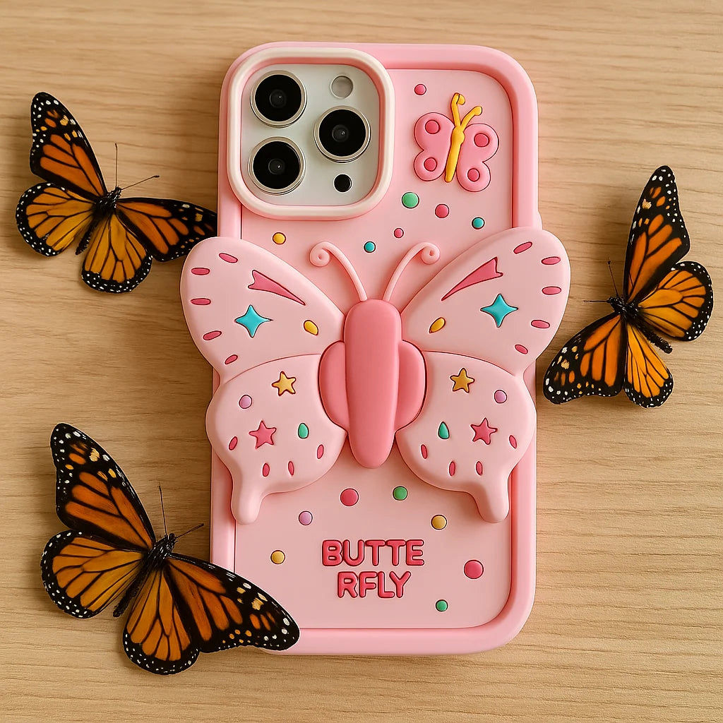 Phone Case 3D Butterfly Shockproof Built-In Kickstand