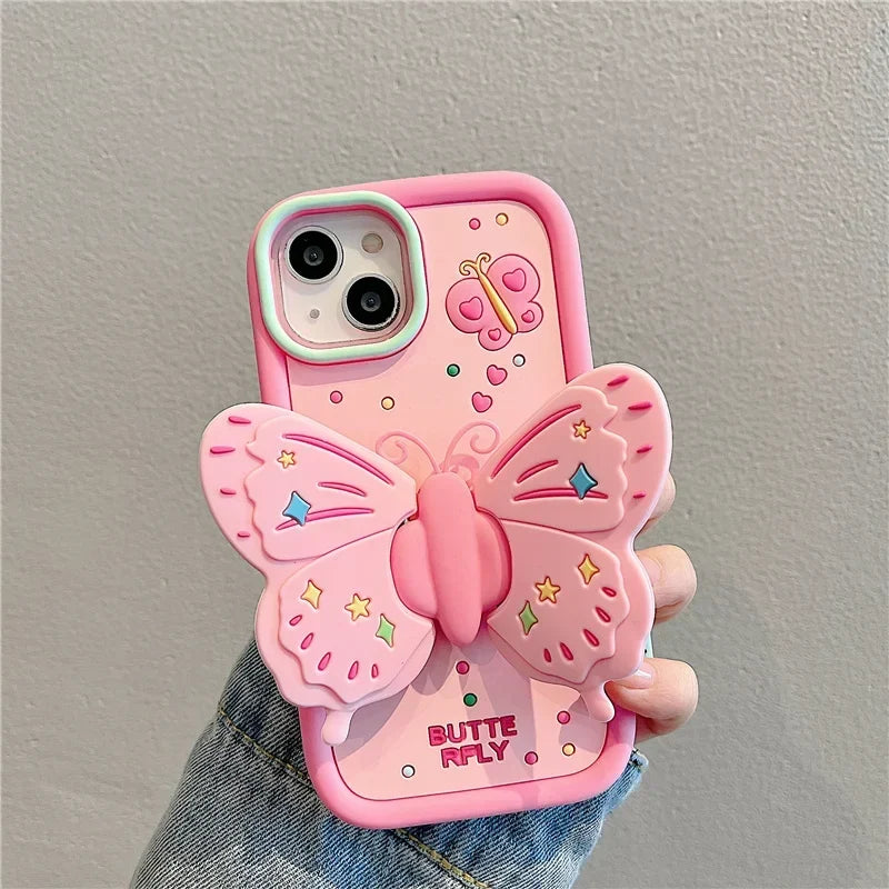 Phone Case 3D Butterfly Shockproof Built-In Kickstand