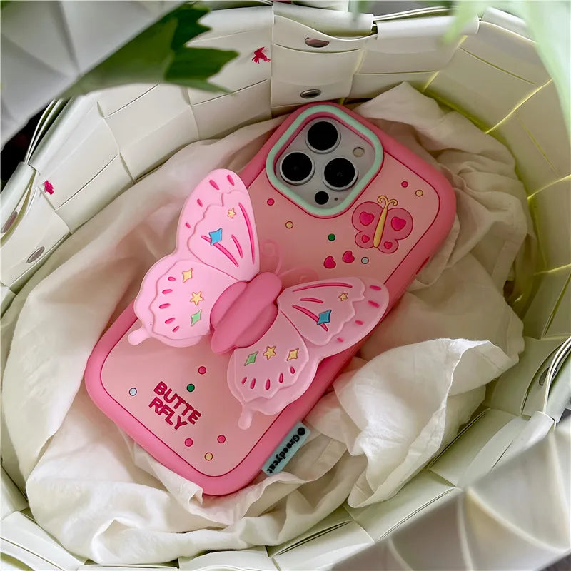 Phone Case 3D Butterfly Shockproof Built-In Kickstand