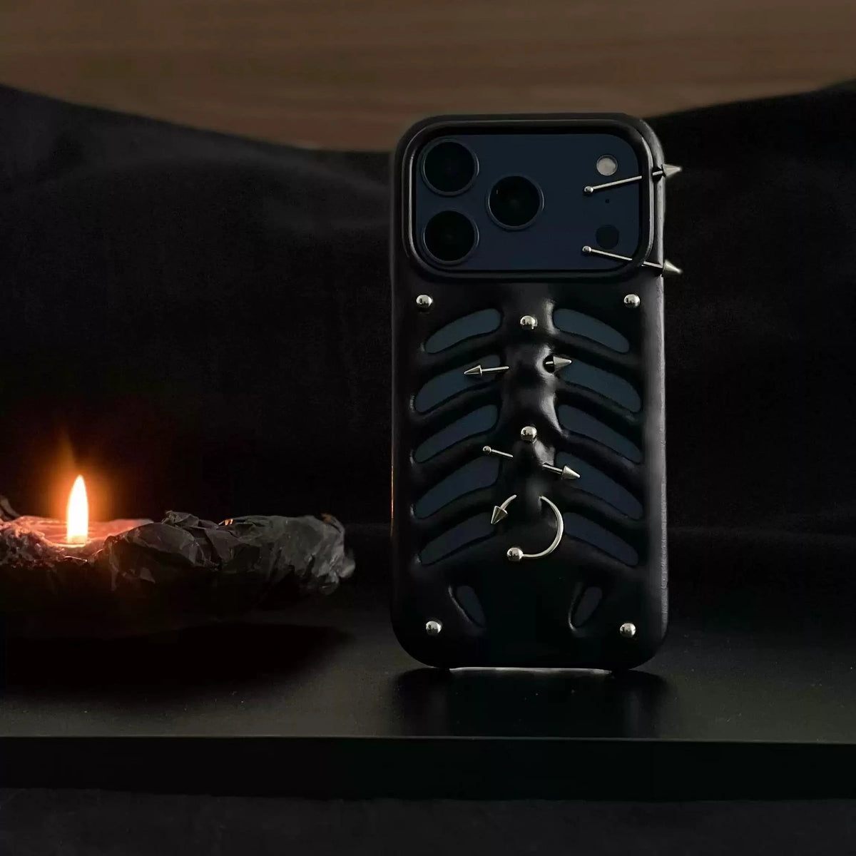 Phone Case 3D-Printed Ribcage Design Metallic Piercing Details Slim Fit