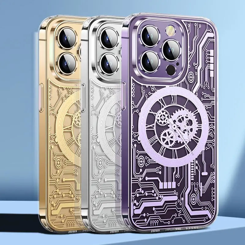 Phone Case Clear Geometric Magnetic Wireless Charging Compatible