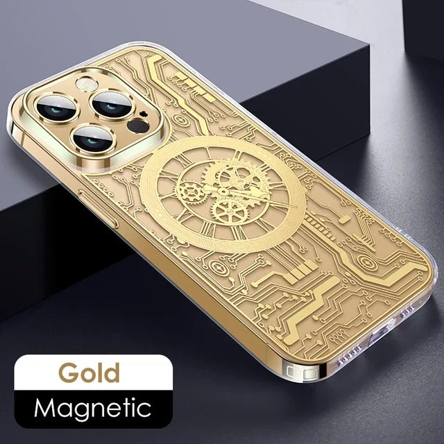 Phone Case Clear Geometric Magnetic Wireless Charging Compatible
