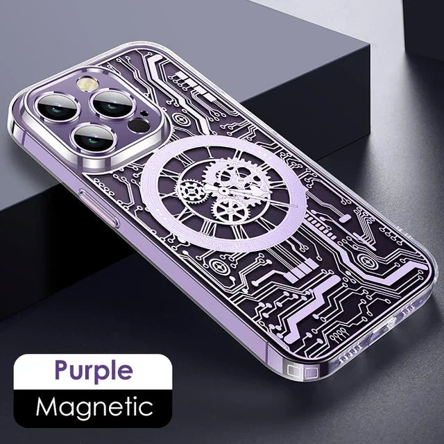 Phone Case Clear Geometric Magnetic Wireless Charging Compatible