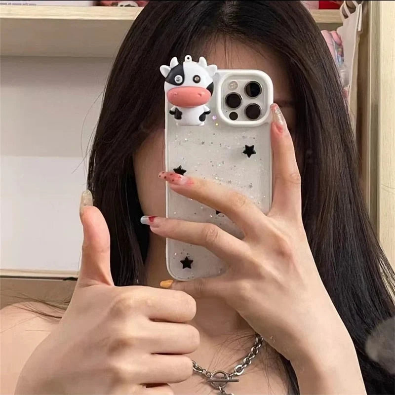Phone Case Clear Silicone 3D Cow Shockproof