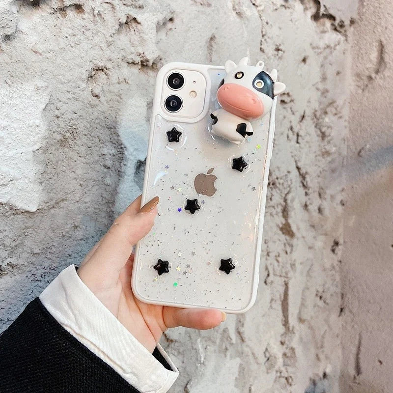 Phone Case Clear Silicone 3D Cow Shockproof