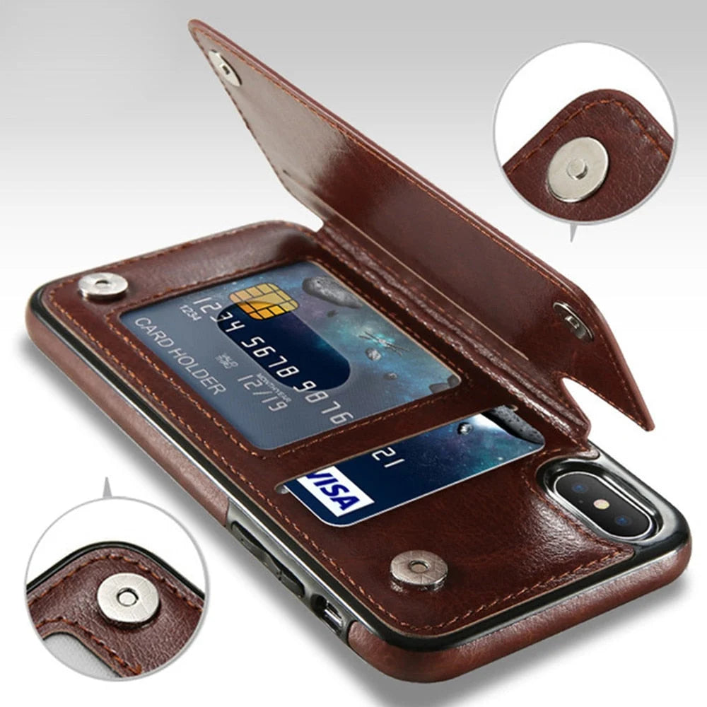 Phone Case Faux Leather 3 Card Slots Multi-Angle Stand