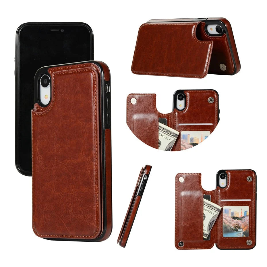 Phone Case Faux Leather 3 Card Slots Multi-Angle Stand
