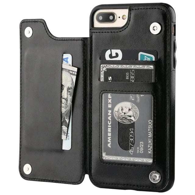 Phone Case Faux Leather 3 Card Slots Multi-Angle Stand