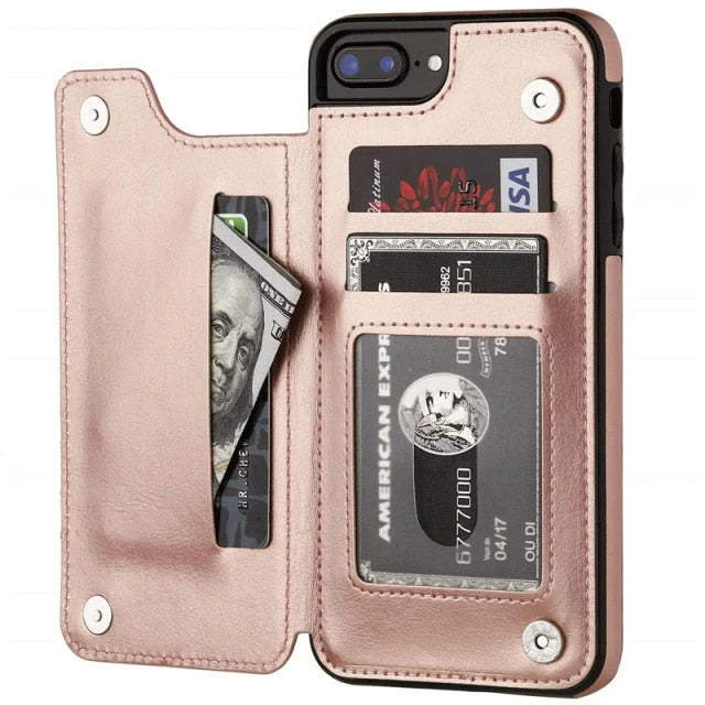 Phone Case Faux Leather 3 Card Slots Multi-Angle Stand