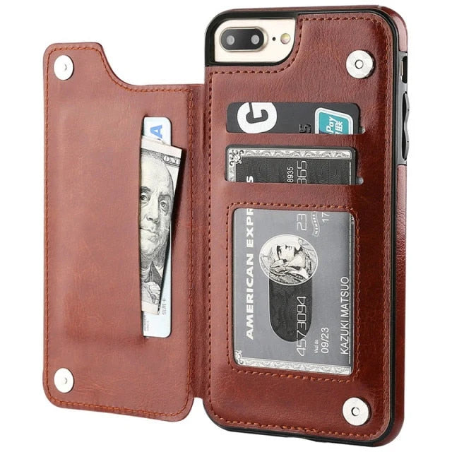 Phone Case Faux Leather 3 Card Slots Multi-Angle Stand