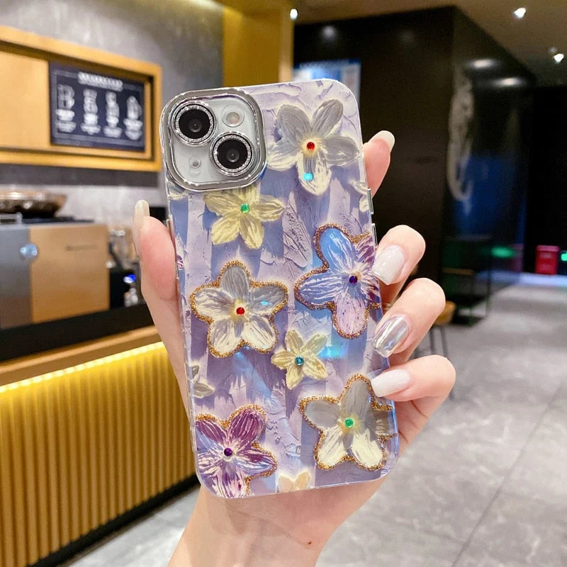 Phone Case Floral Glitter Shock-Absorbing Full Coverage