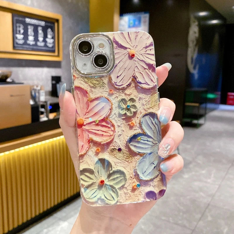 Phone Case Floral Glitter Shock-Absorbing Full Coverage