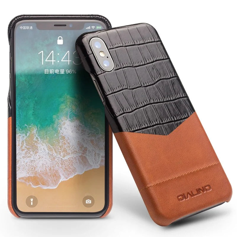 Phone Case Full-Grain Leather Crocodile Pattern Scratch & Drop Protection
