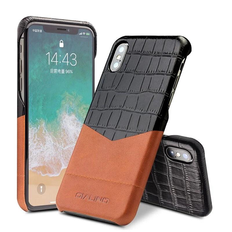 Phone Case Full-Grain Leather Crocodile Pattern Scratch & Drop Protection