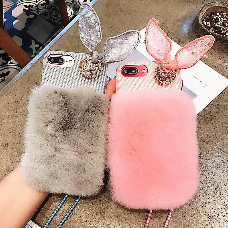 Phone Case Furry Bunny Design Soft Texture For Selected iPhones