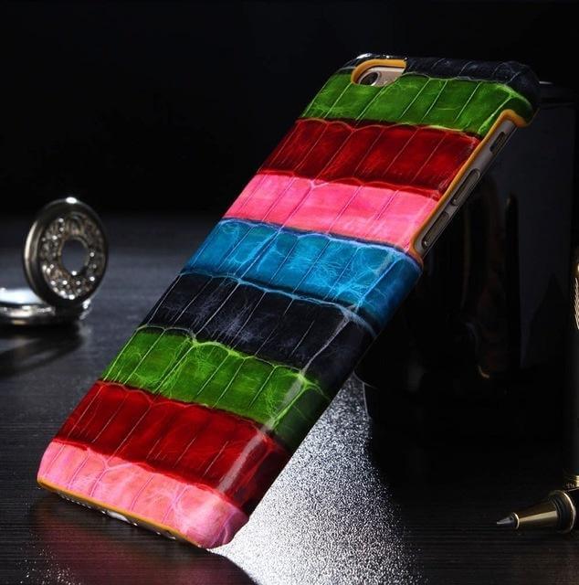 Phone Case Genuine Leather Crocodile Pattern Slim Hard Shell