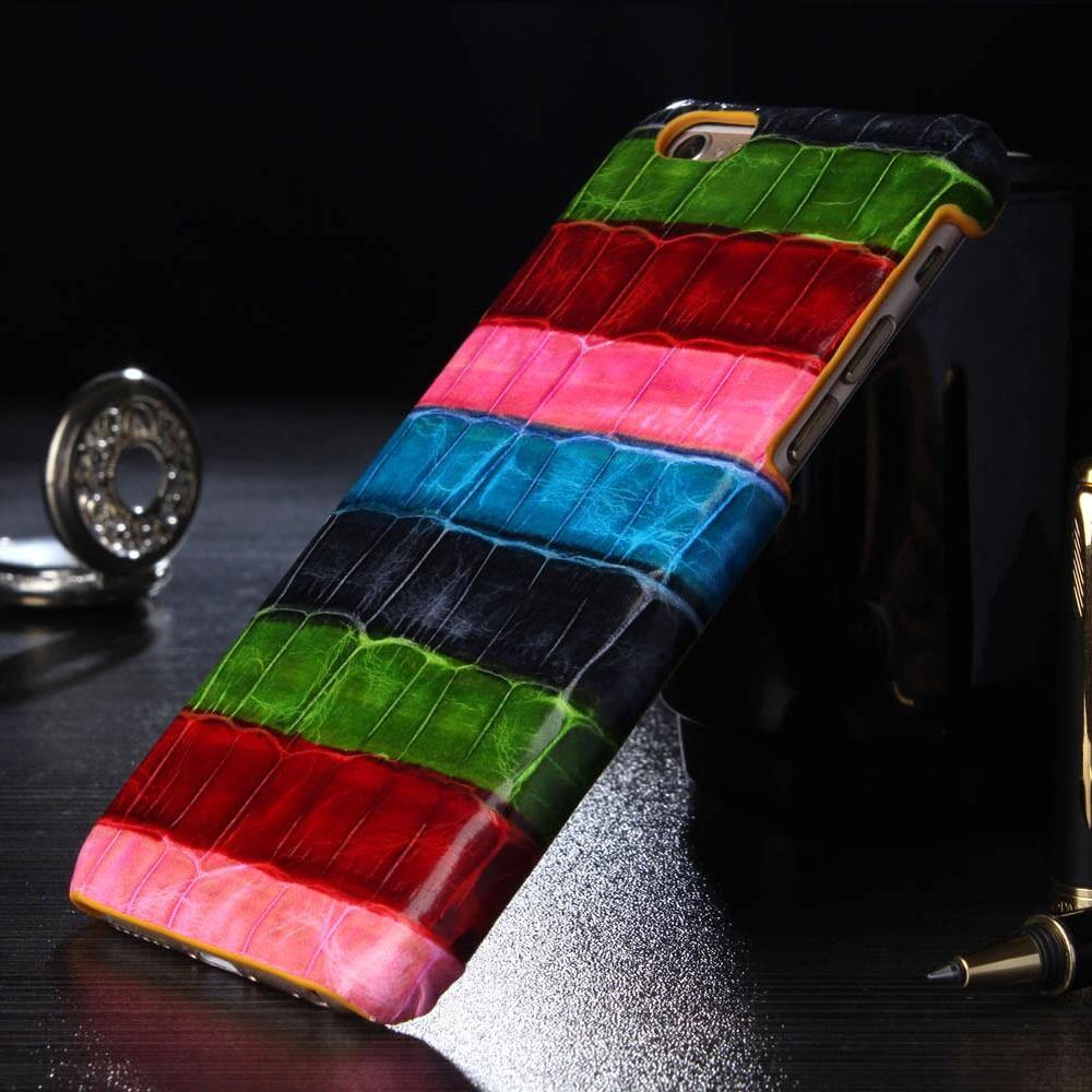 Phone Case Genuine Leather Crocodile Pattern Slim Hard Shell