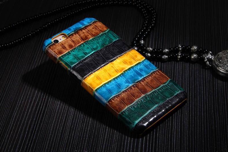 Phone Case Genuine Leather Crocodile Pattern Slim Hard Shell