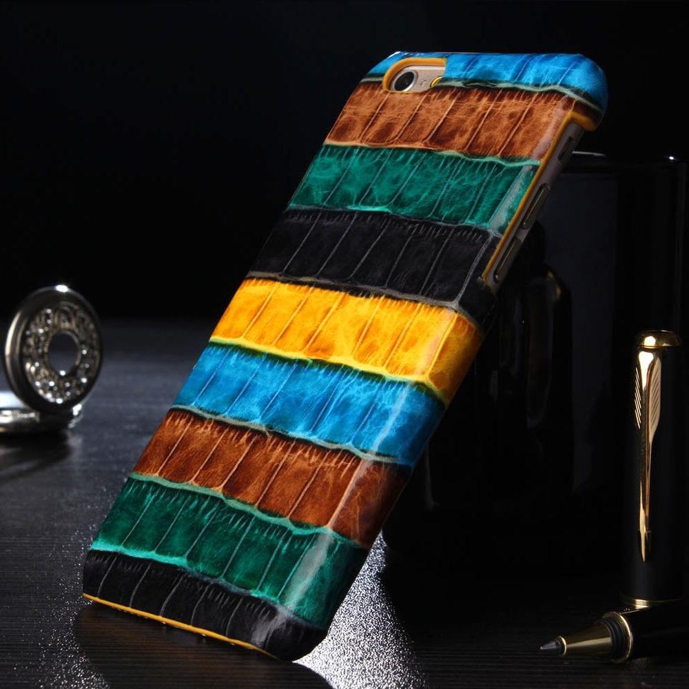 Phone Case Genuine Leather Crocodile Pattern Slim Hard Shell