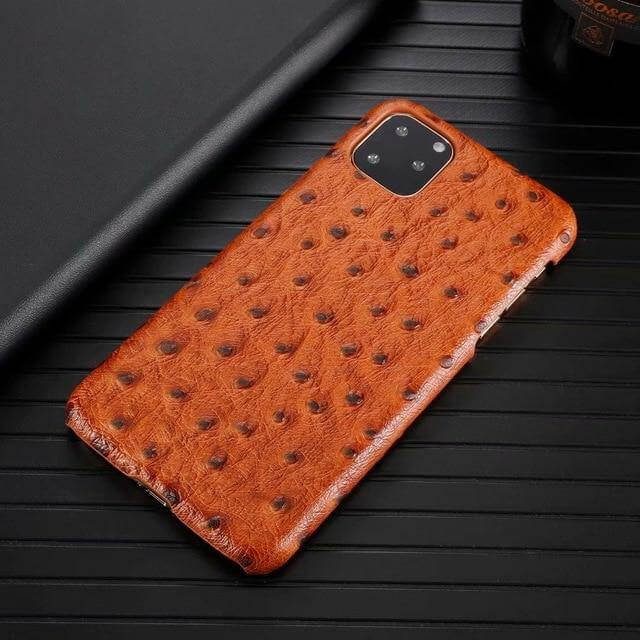 Phone Case Genuine Leather Ostrich Pattern Shockproof Edge-to-Edge Protection
