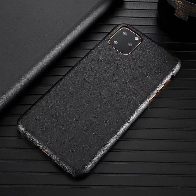 Phone Case Genuine Leather Ostrich Pattern Shockproof Edge-to-Edge Protection