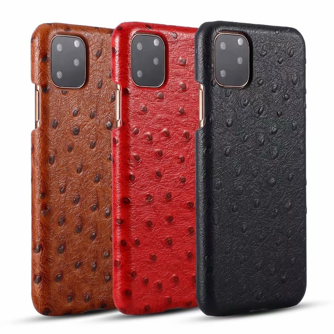 Phone Case Genuine Leather Ostrich Pattern Shockproof Edge-to-Edge Protection