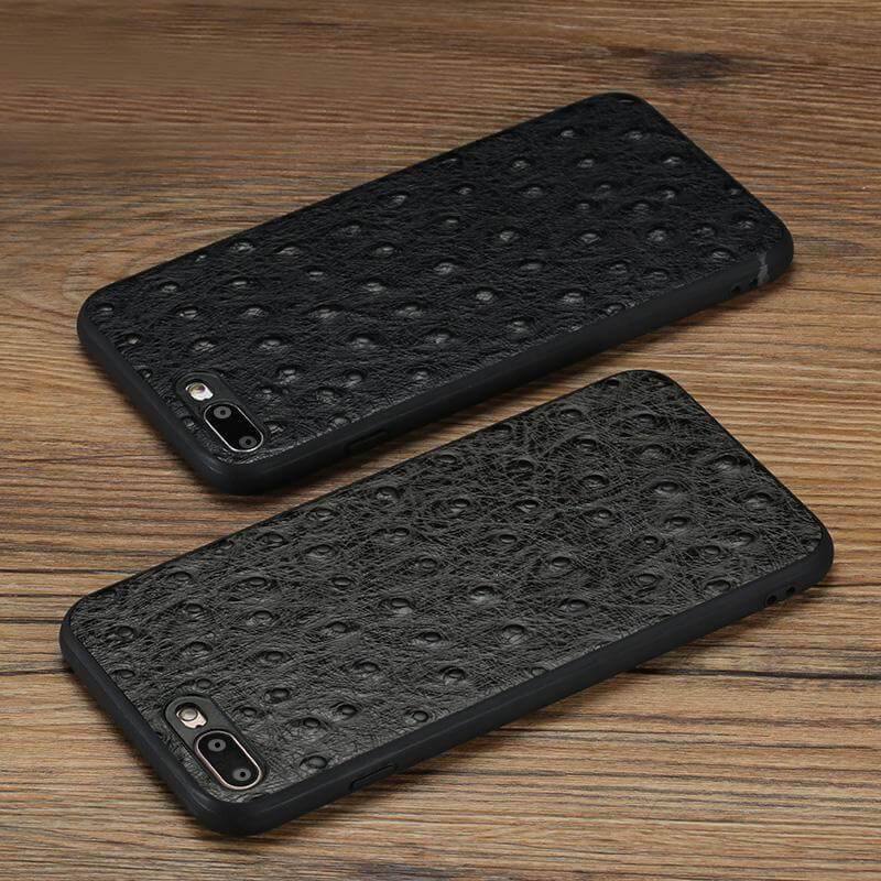 Phone Case Genuine Leather Ostrich Skin Texture iPhone Compatible